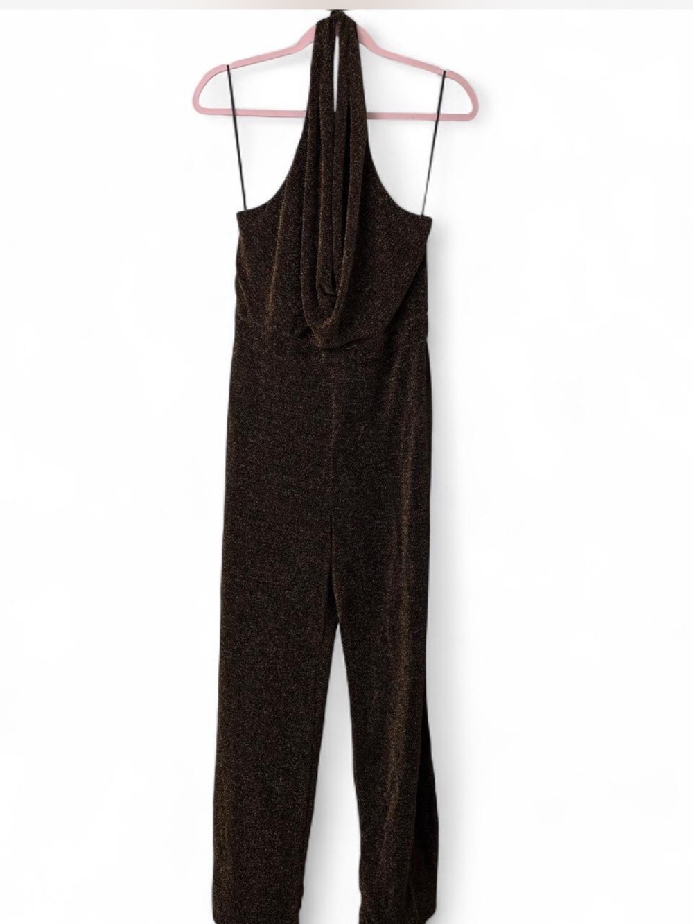 12th Tribe Metallic Brown/Gold Cowl-Neck Wide-Leg Jumpsuit - Picture 3 of 5